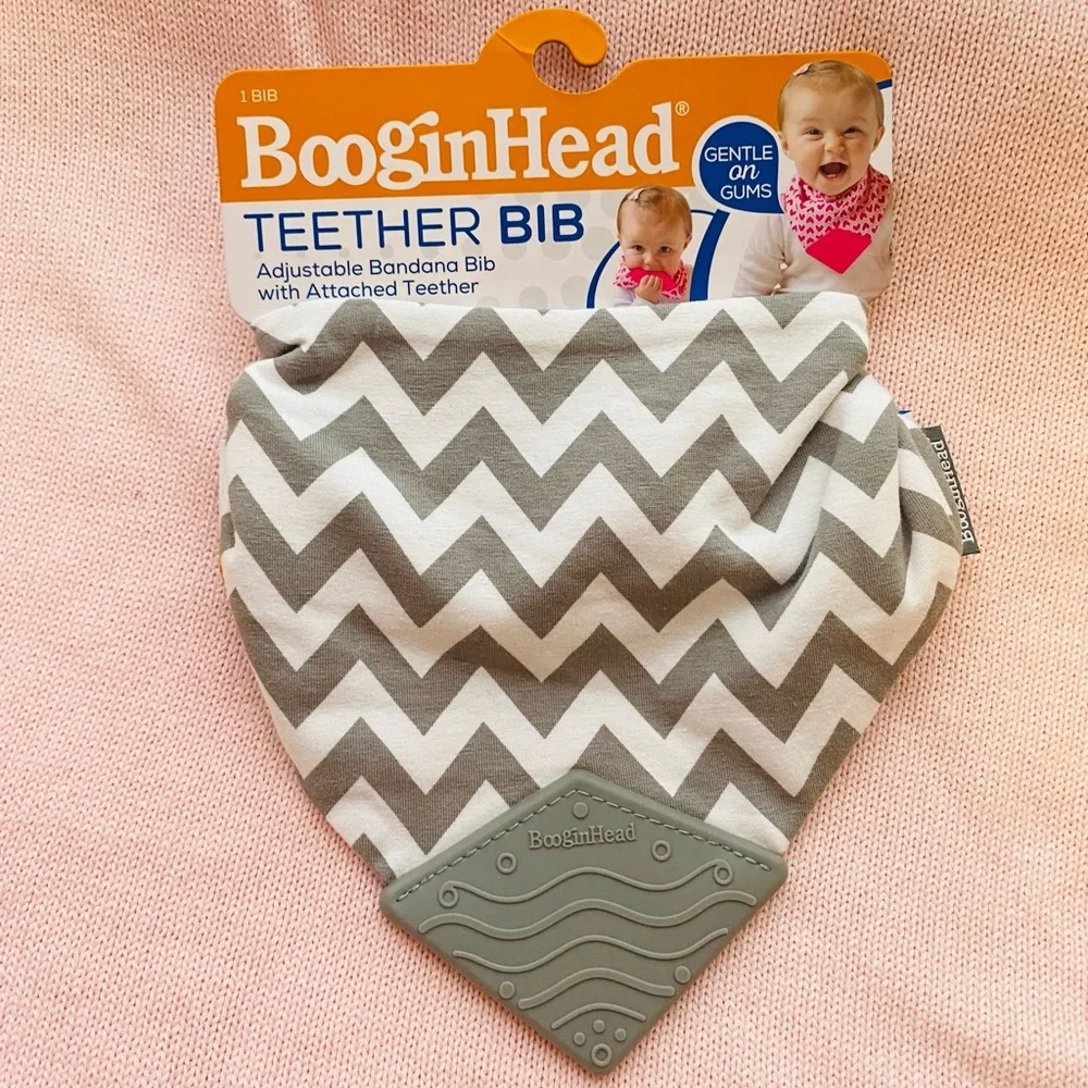 BooginHead Unisex Grey/White Chevron Teether Bib